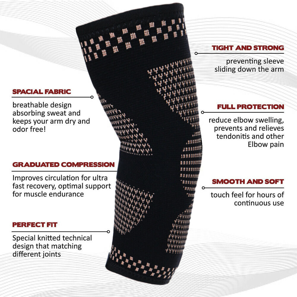 Copper Tennis Elbow Pad Brace Support Compression Sleeve for Arthritis Arm Pain