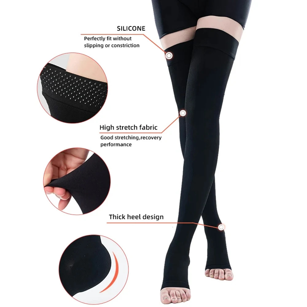 Thigh High Compression Stockings Footless Silicone Grip Top Firm Support