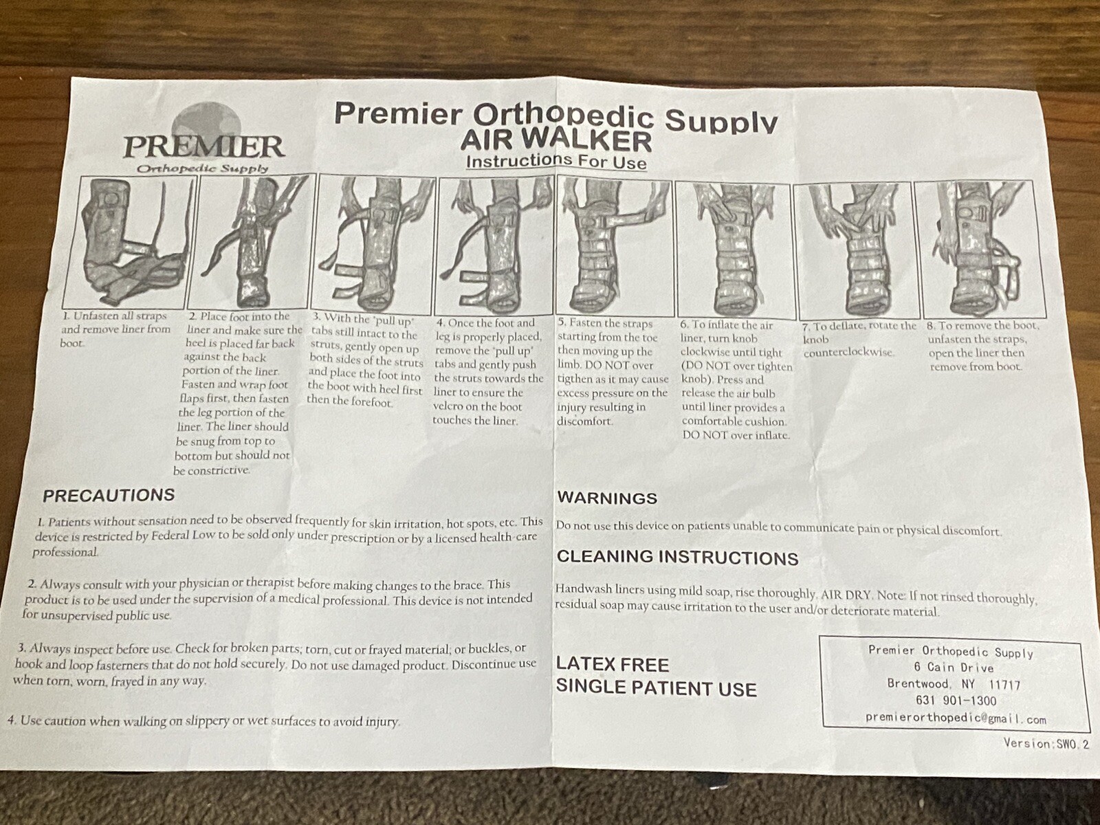 Premier orthopedic supplv air walker Medium Men Size 6-10 women 7-11 LEFT