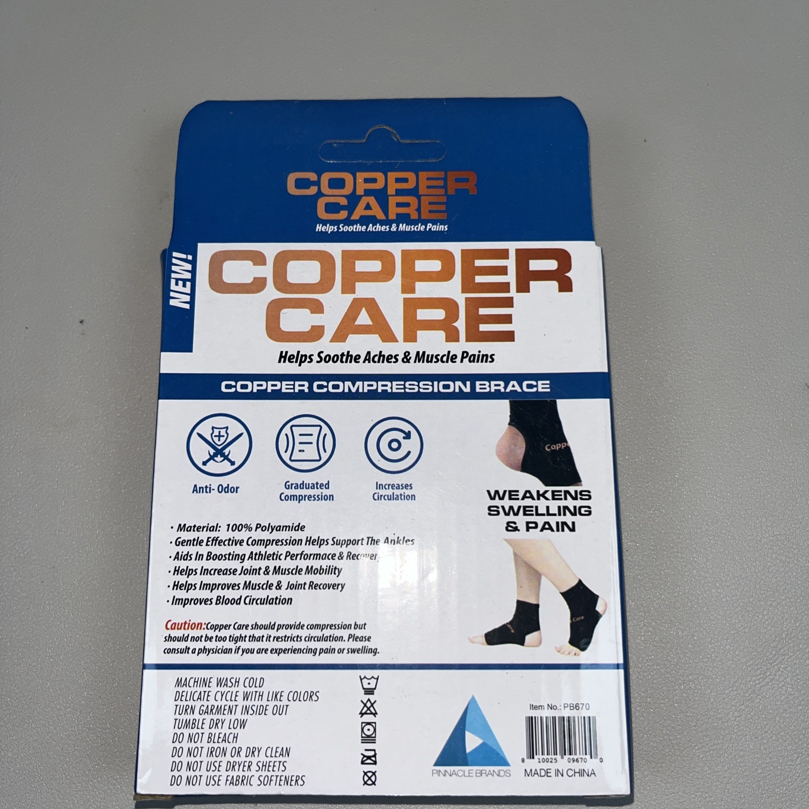 NIP Copper Care – Copper Compression Brace For Ankle 1Pk-Adult 1 Size Fits Most
