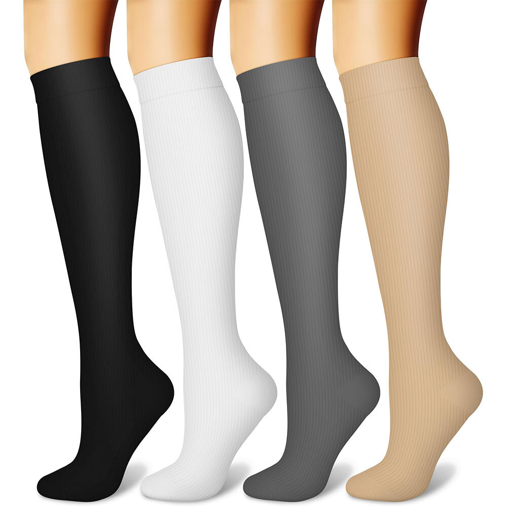 (6 Pairs) Compression Socks Knee High 15-20 mmHg Graduated Mens Womens S-XL