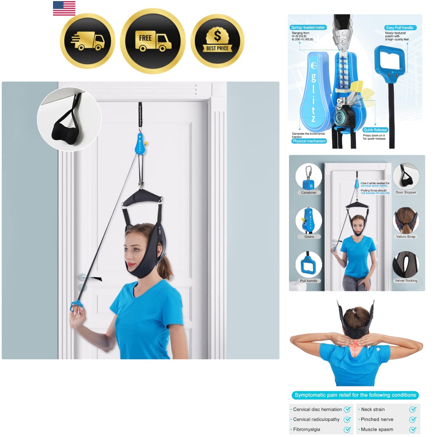 Cervical Neck Traction Device for Home Use, Portable Neck Stretcher Hammock O…