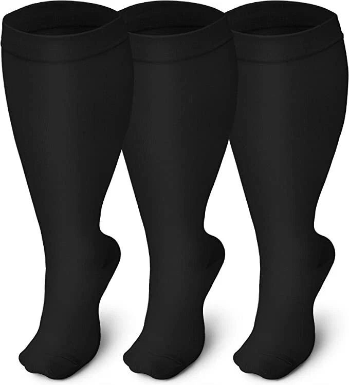 3 Pack Plus Size Extra Wide Calf Compression Sock Knee High Closed Toe Stocking+