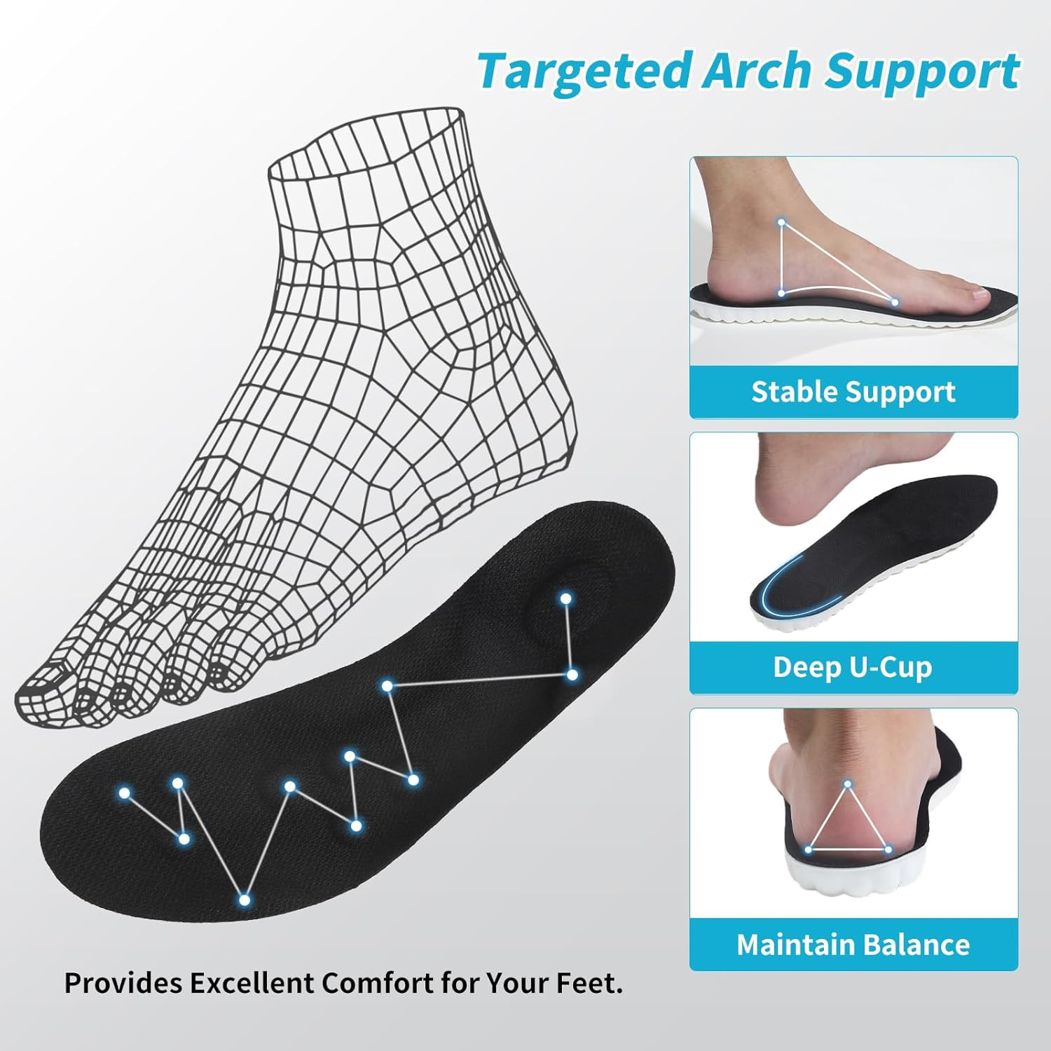 2 Pair Cloud Soles for Men,Super Soft Comfort Insoles,Trim to Fit,With Arch Supp