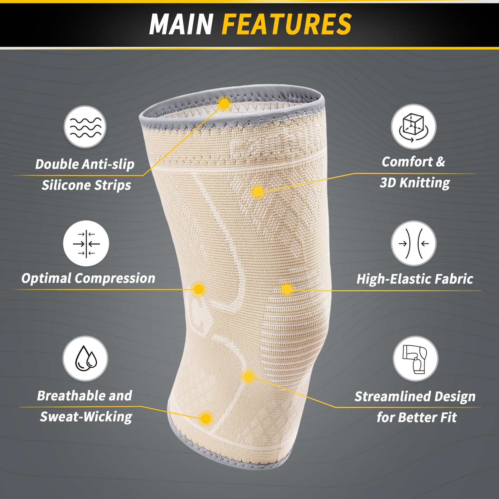 2 Pack Knee Brace Compression Sleeve Men Women Support Running Beige XLarge