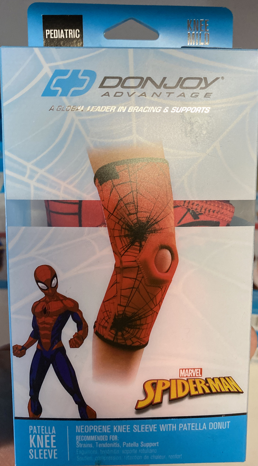 Donjoy Advantage Neoprene Knee Sleeve w/ Patella Donut SPIDERMAN . Pediatric
