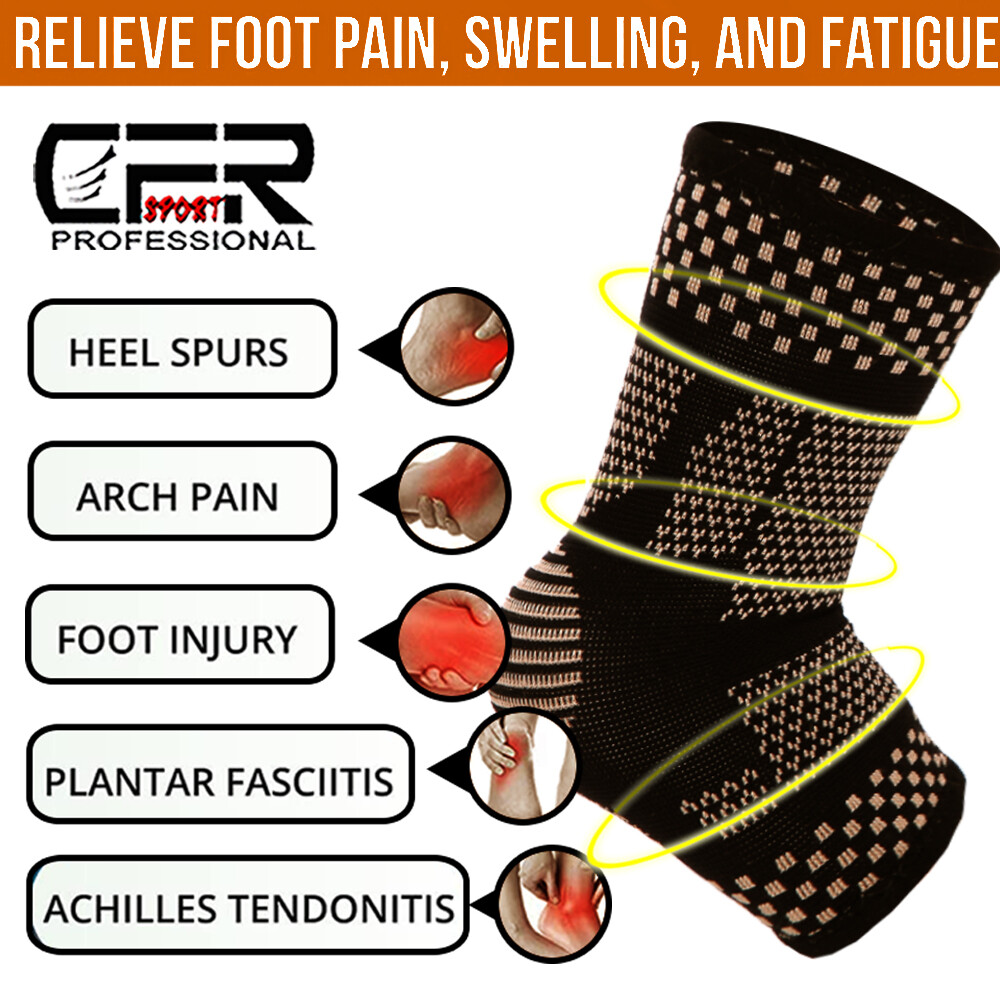 Copper Ankle Brace Support Compression Sleeve Socks Foot Fasciitis Pain Wrap CFR