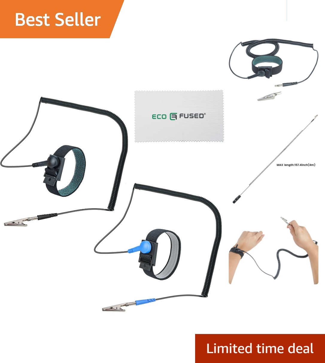 Adjustable Anti Static Wrist Straps 2-Pack for ESD Protection – XL Fit Available