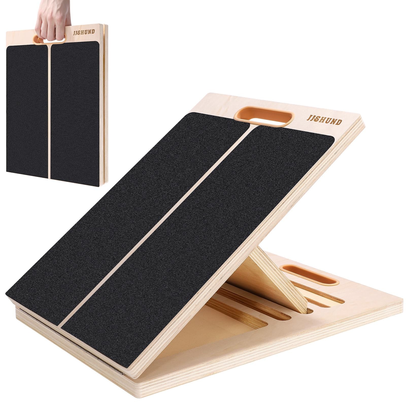 Portable Slant Board for Calf Stretching, Adjustable Wooden wood color, black