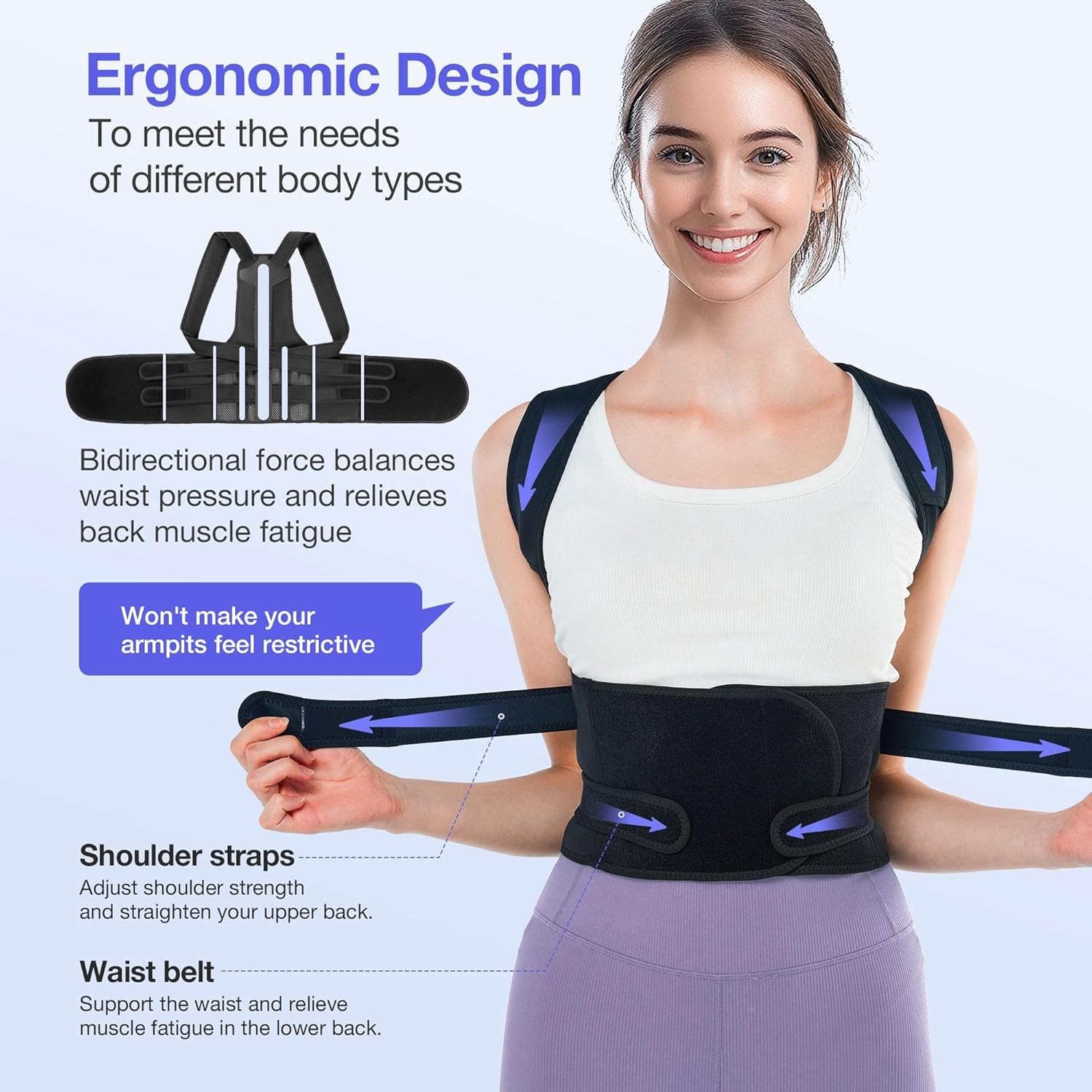 Ergonomic Full Back Support Brace for Posture Correction – FSA & HSA Eligible