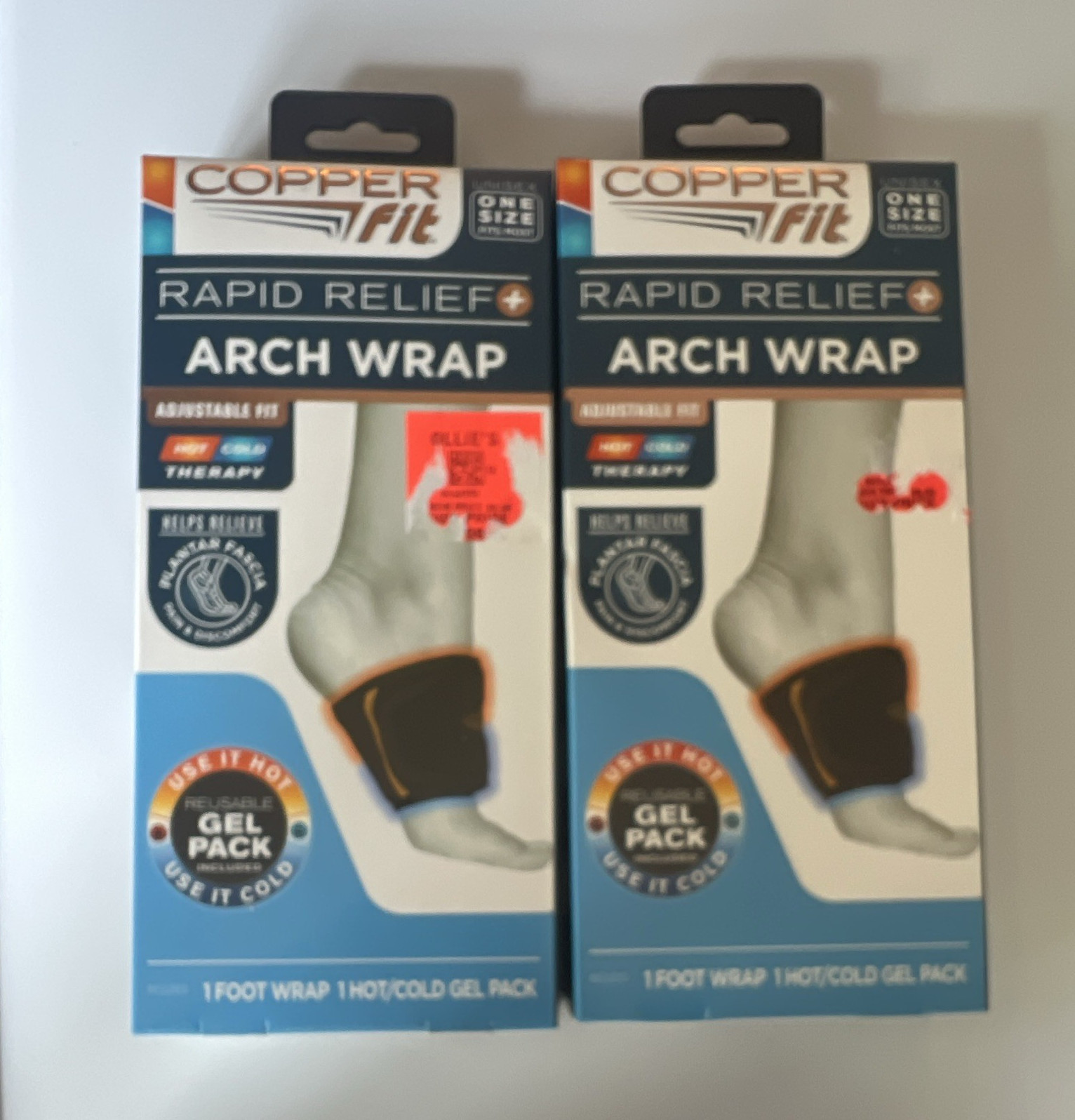Copper Fit Rapid Relief Arch Wrap Adjustable Gel Hot/Cold Therapy 2 Pack Black