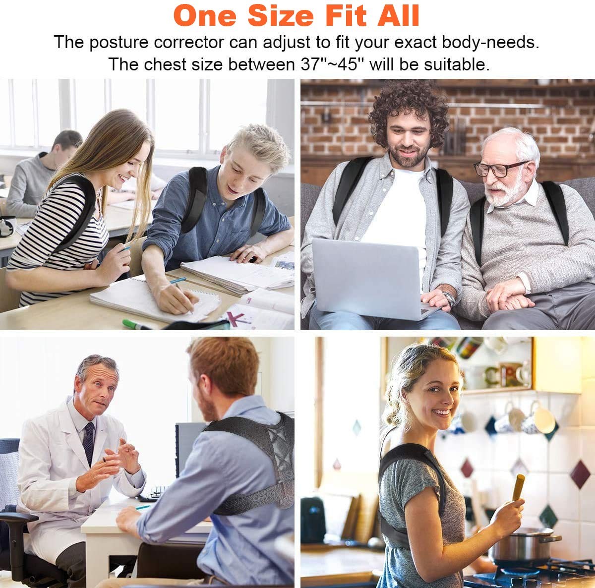 FY Posture, Posture Corrector for Men and Women 25-50 Inch (Pack of 1), black