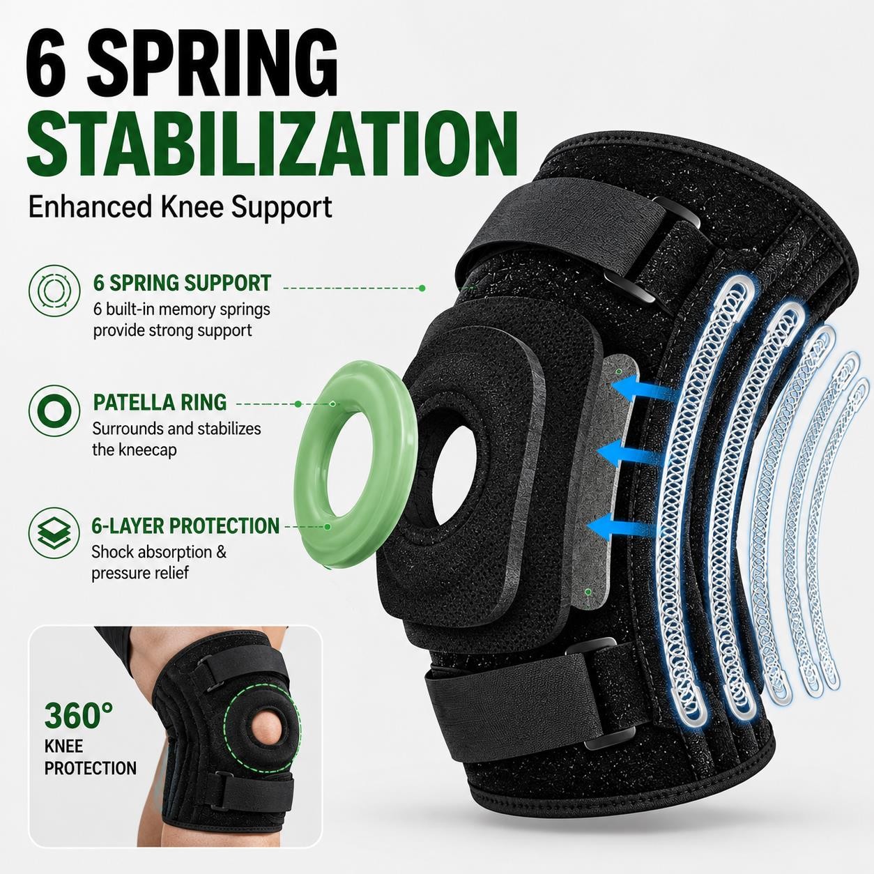 Knee Brace XL-8XL Compression Adjustable Patella Support Running Walking Large