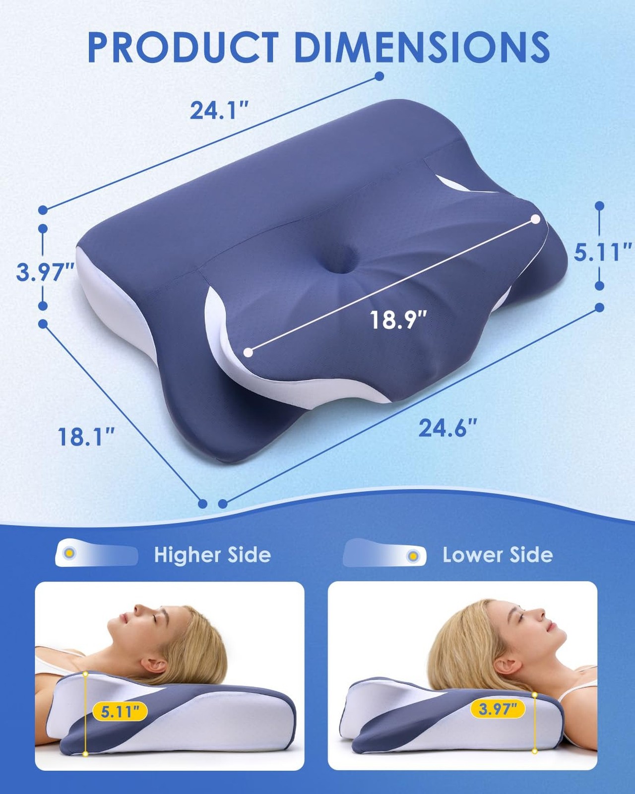 Cervical Neck Pillow for Back Side Sleepers, Memory Foam Double-Side Ergonomi…