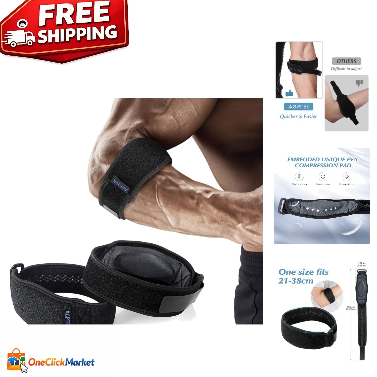 Elbow Brace for Tendonitis Tennis Elbow Support 2 Pack Pain Relief Arm Band