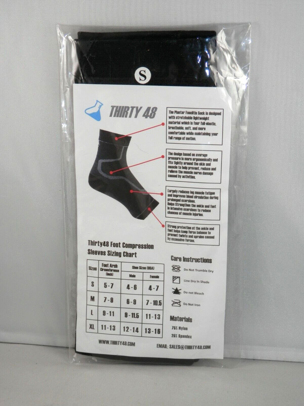 Thirty 48 Plantar Fasciitis Socks – Foot Compression Sleeves Black 1 Pair SMALL