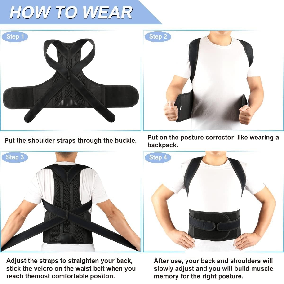 Adjustable Back Brace Posture Corrector for Men & Women – Breathable Lumbar Supp