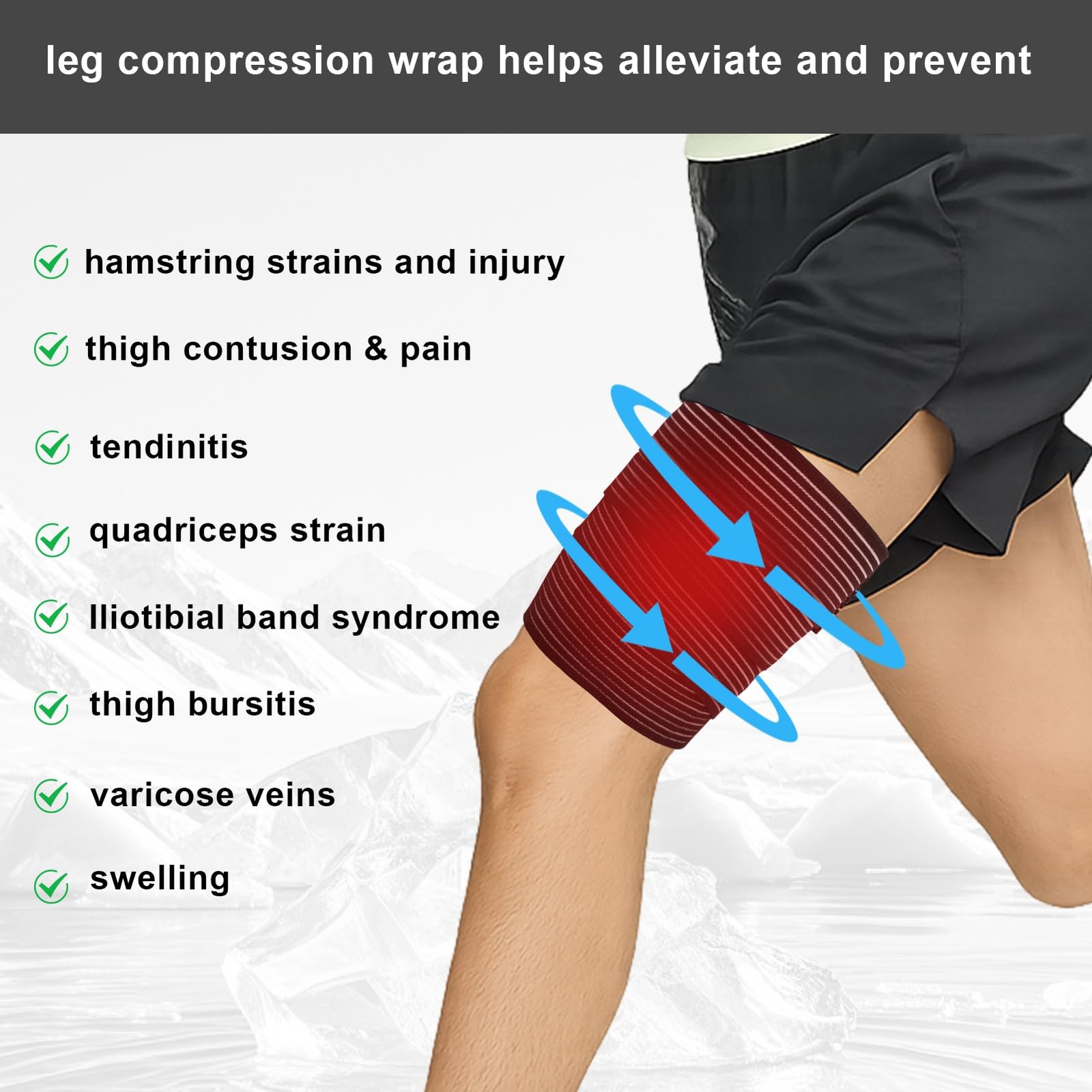 2 Pcs Hamstring Thigh Compression Wraps Adjustable Thigh Compression Support