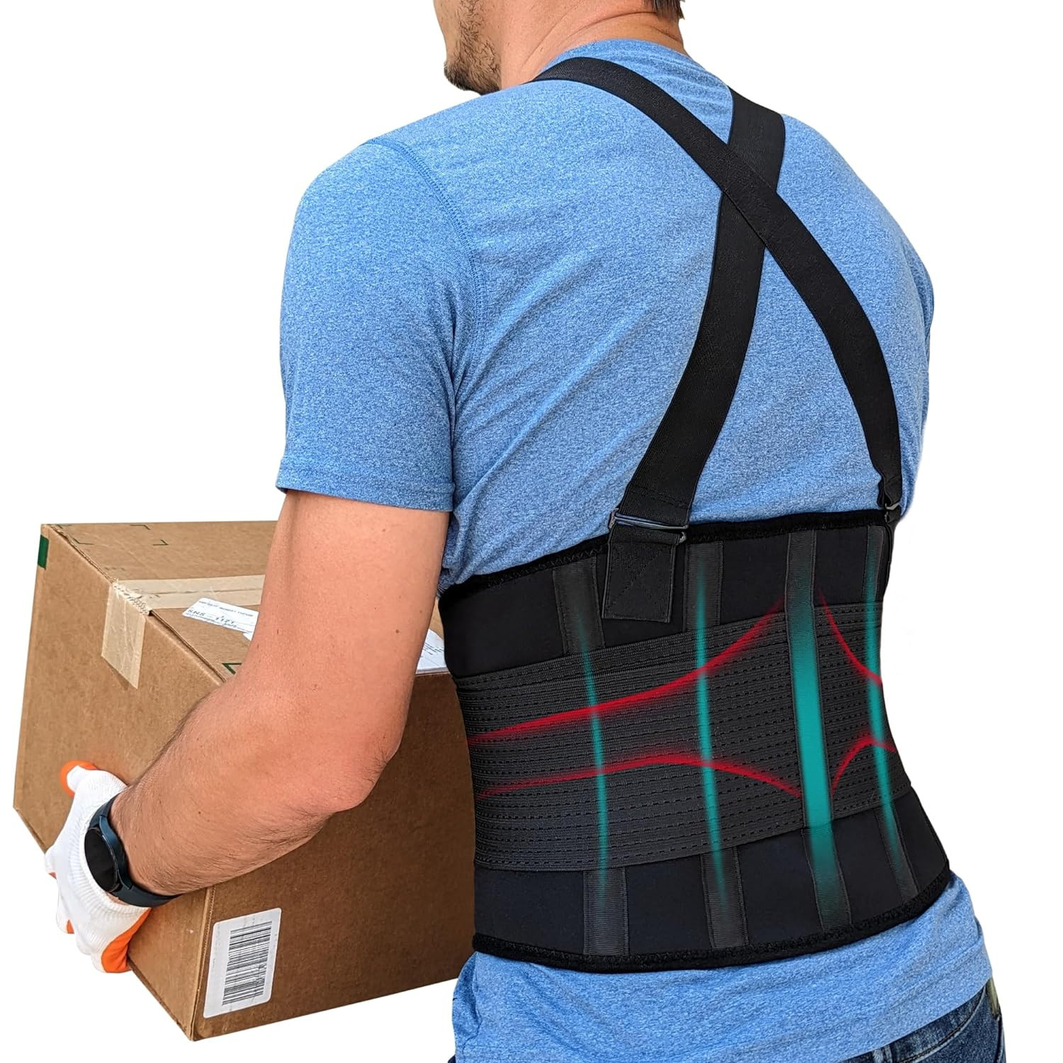 Cinturon soporte lumbar ajustable tirantes trabajo pesado proteccion industrial