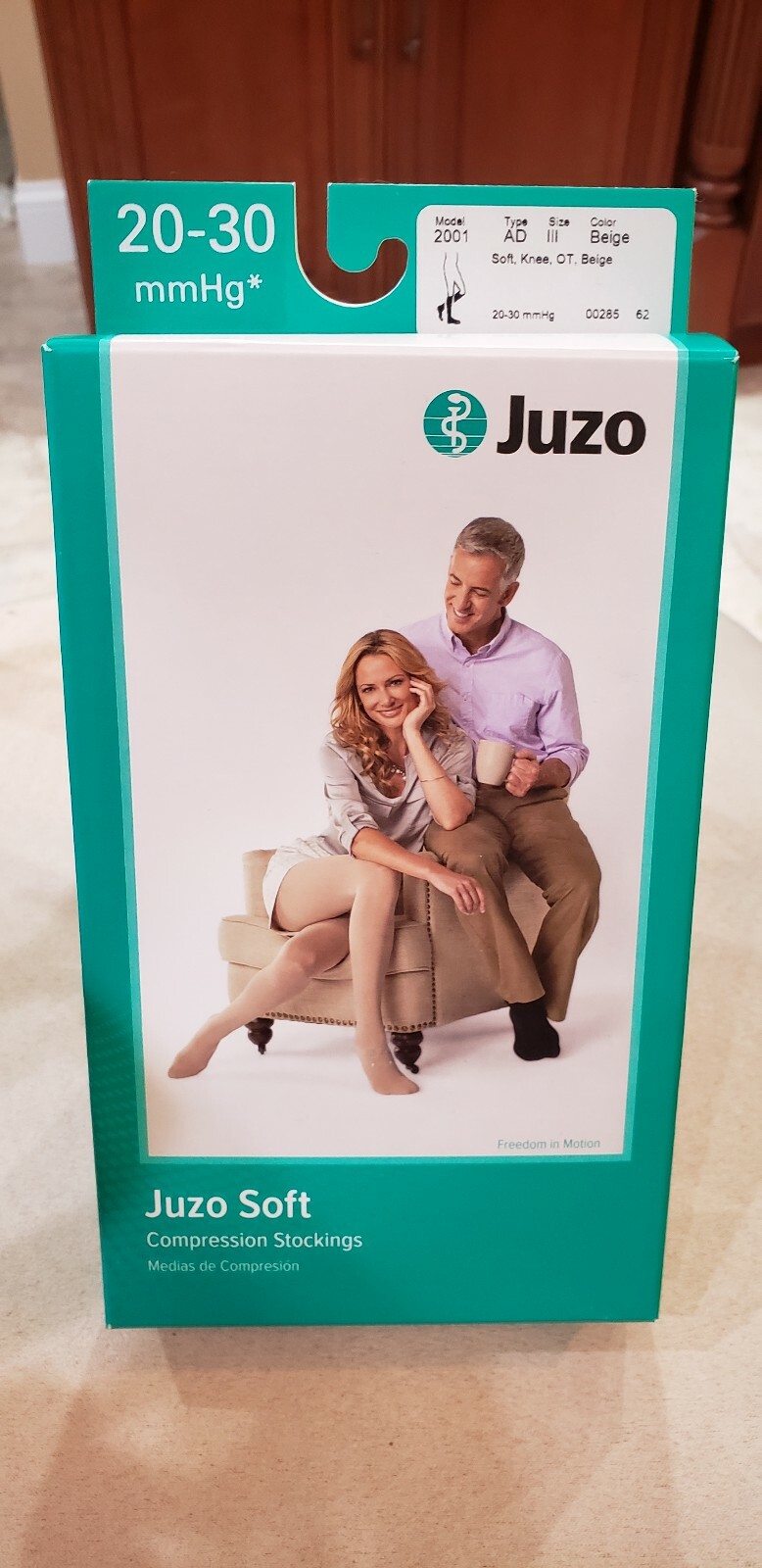 Compression socks 20-30 mmhg open toe beige knee high.