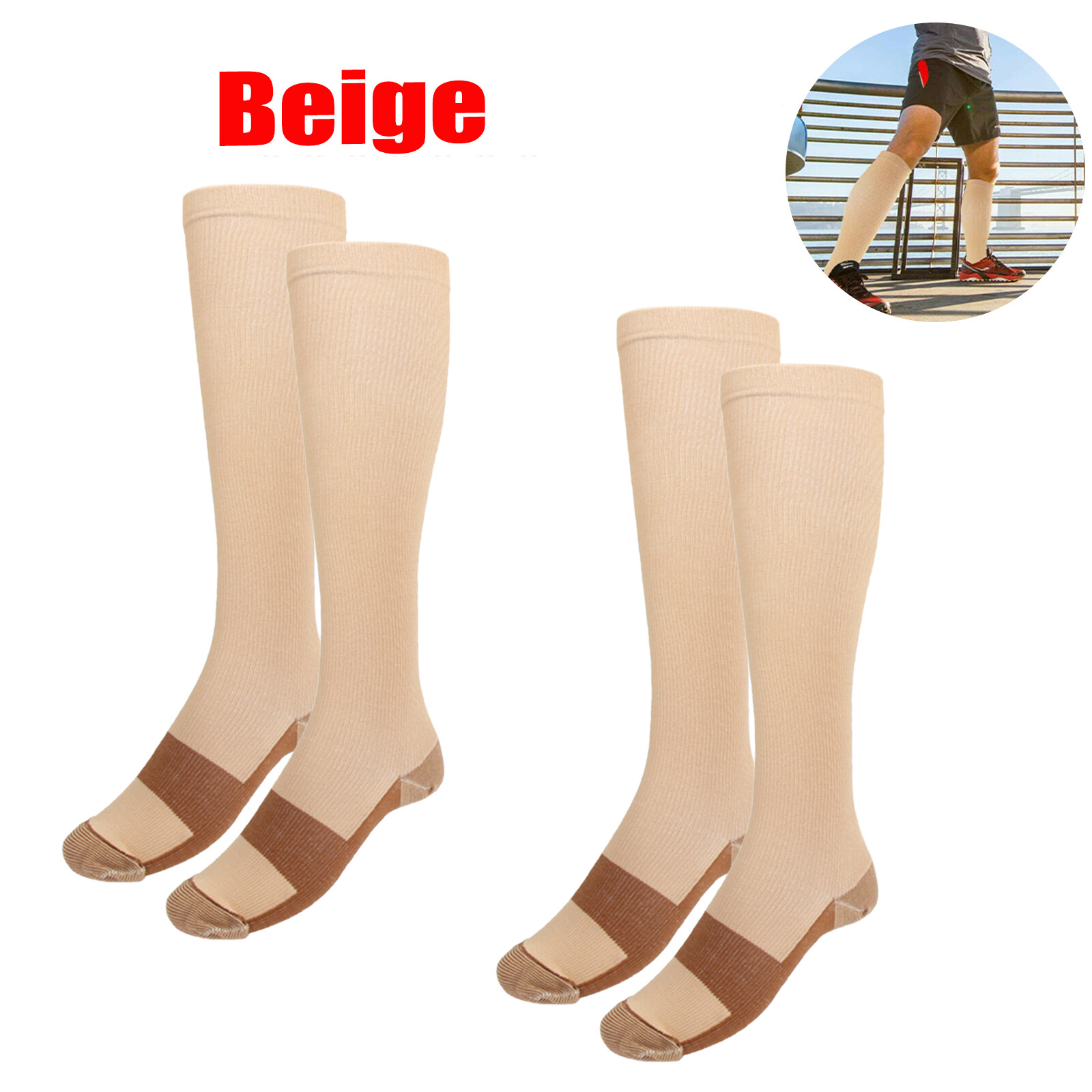 3Pairs Copper Infused Compression Socks 15-20mmHg Graduated Mens Womens S-XXL
