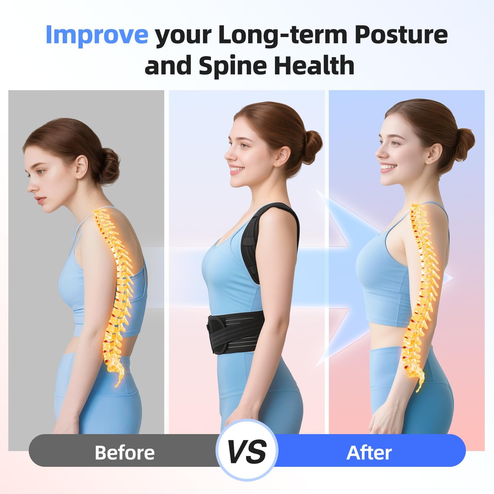 babaka Posture Corrector for Women and Men, Adjustable Full Back Small, Black