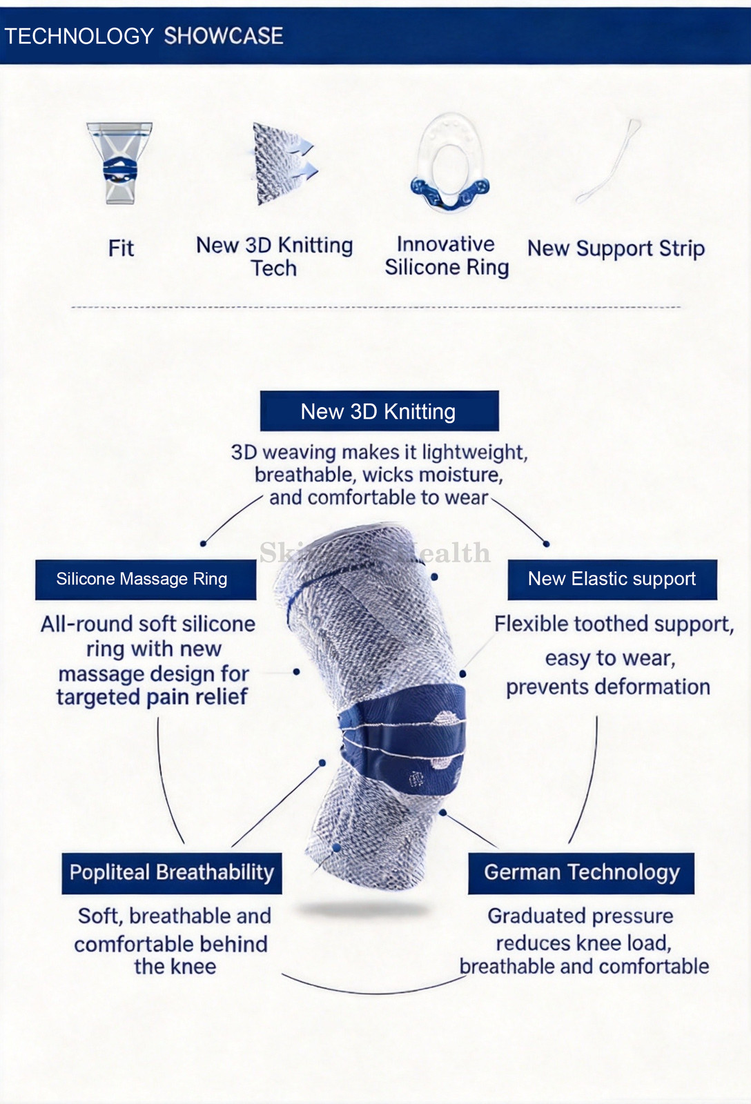 3D Knit Knee Compression Sleeve Silicone Gel Pad for Sports Joint Pain Relief