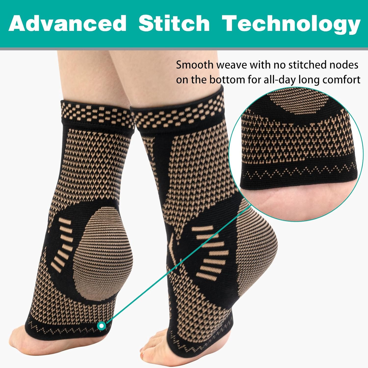 Ankle Brace 2 Pack Copper Infused Compression Sleeve for Pain Relief & Support