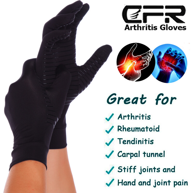 Copper Compression Gloves Therapy Circulation Pain Full Finger Arthritis IA