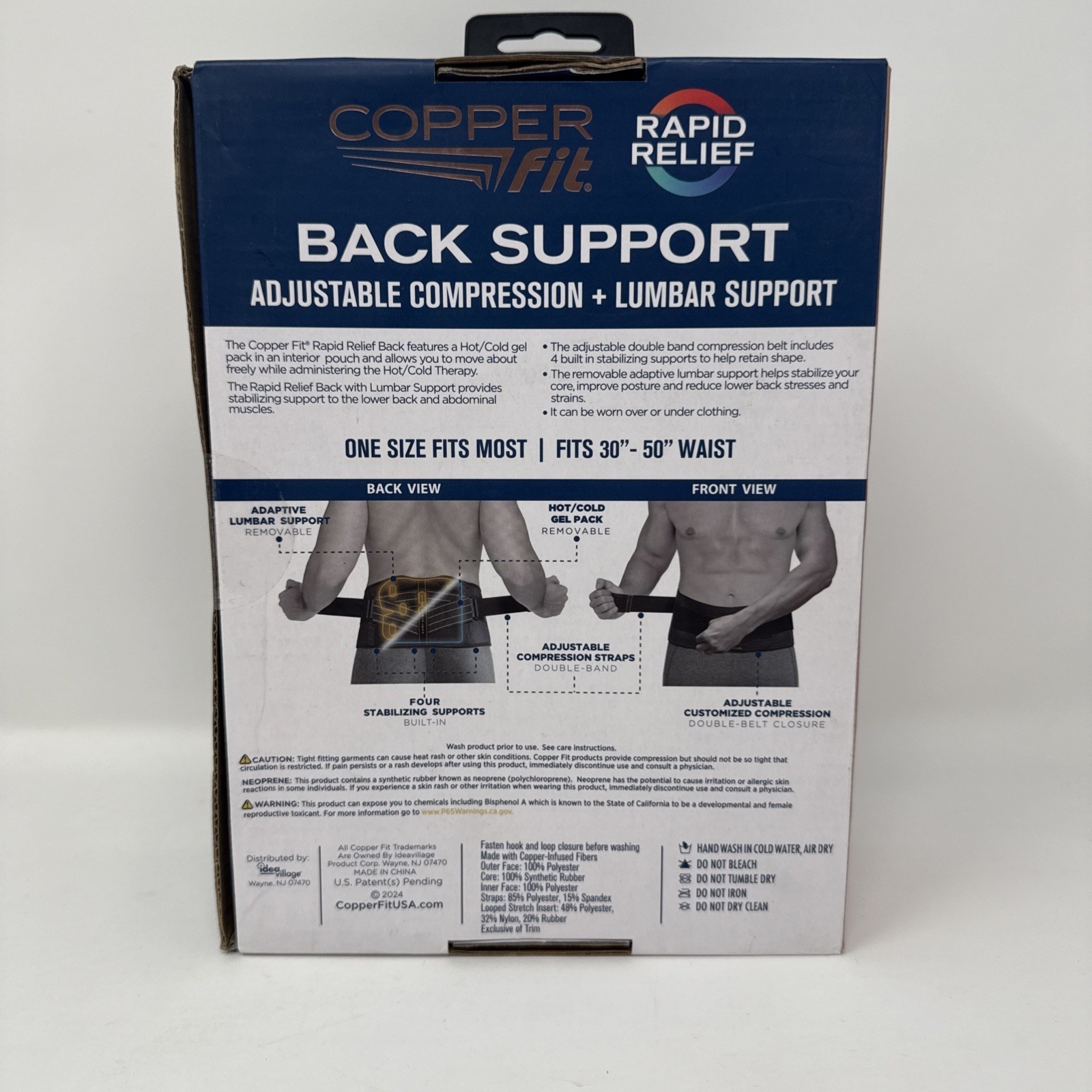 Copper Fit BACK SUPPORT Adjustable Compression+Lumbar Support Hot/Cold Therapy