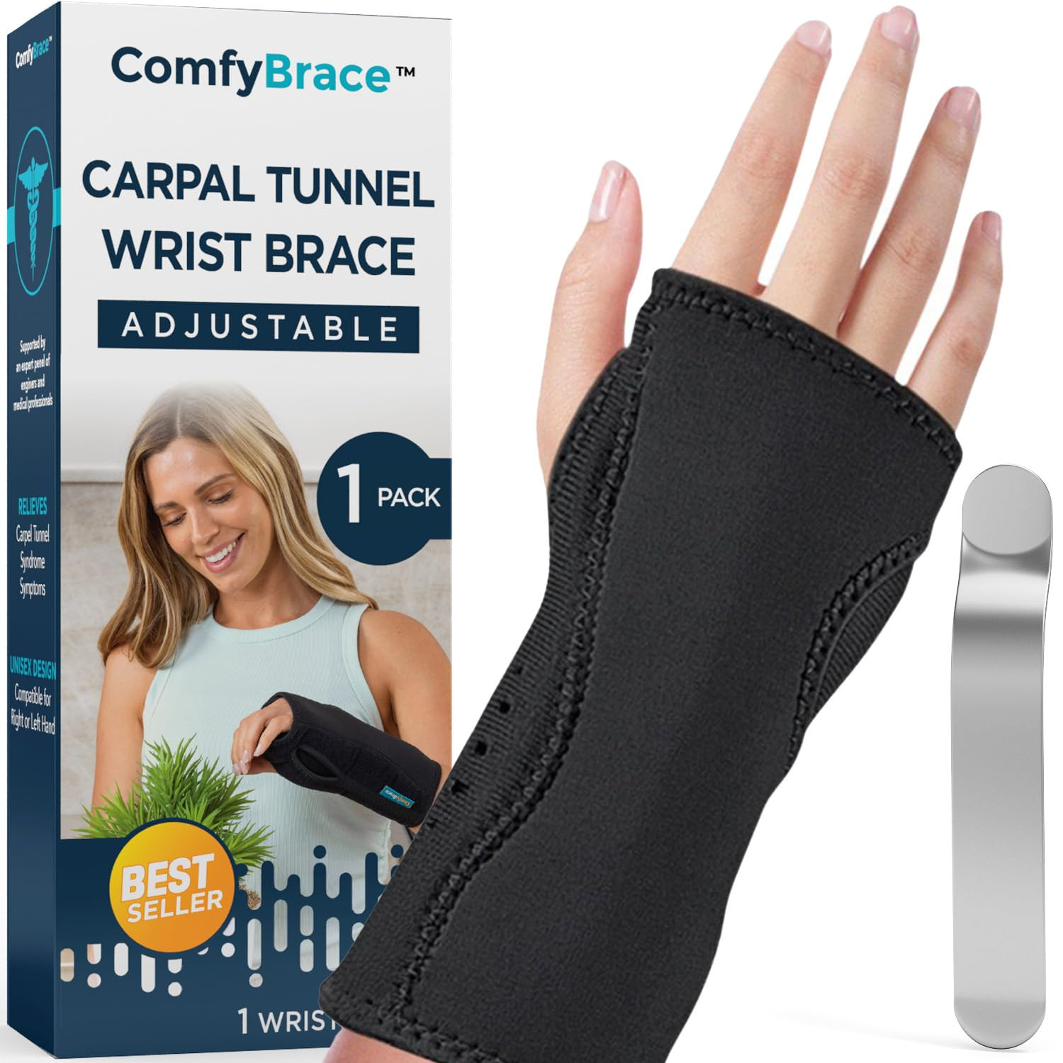 ® Carpal Tunnel Wrist Brace – with Splint and Palm Cushion – (Adjustable and …