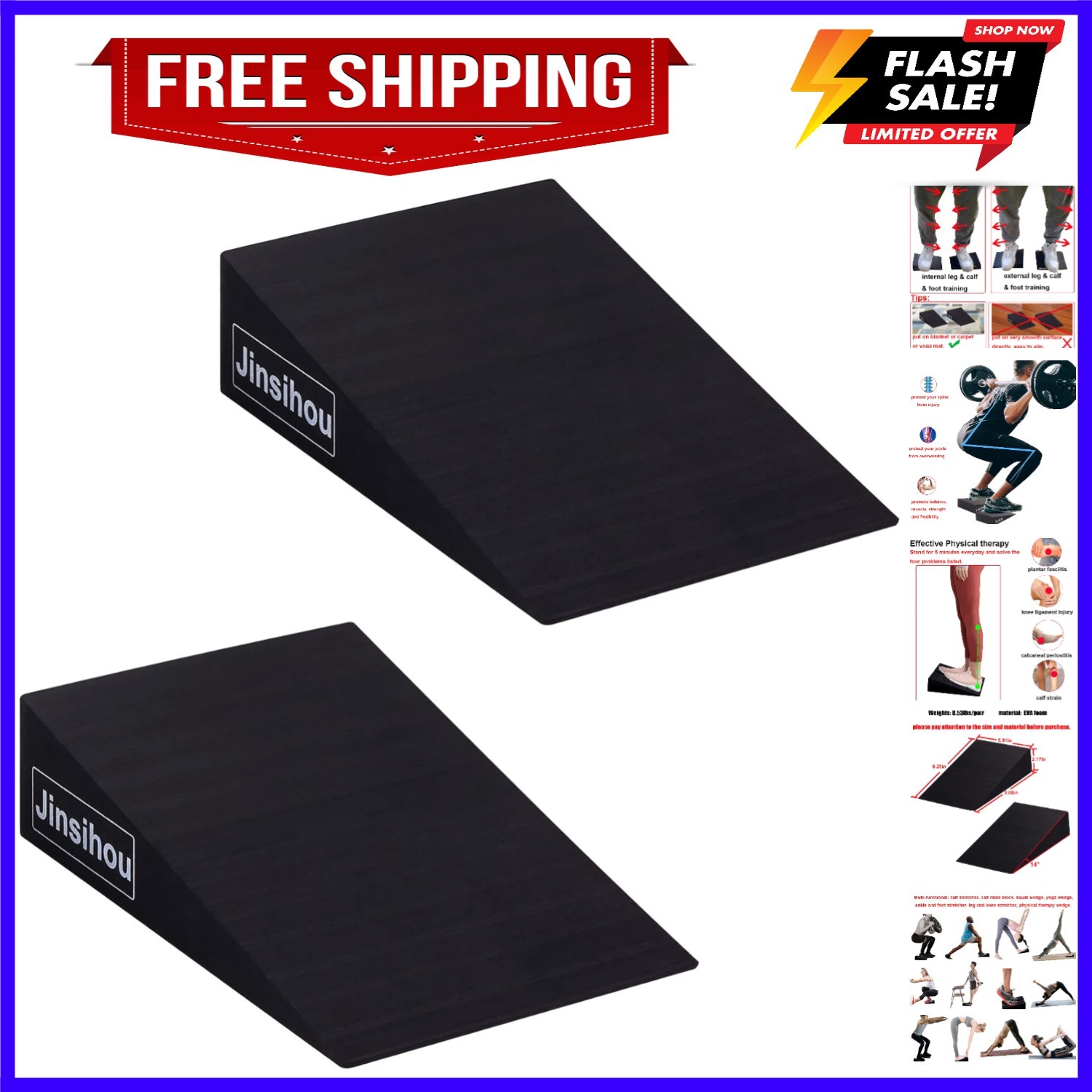 Squat Wedge Block Non-Slip Slant Board Calf Stretcher, 2pcs Ankle Knee Leg St…