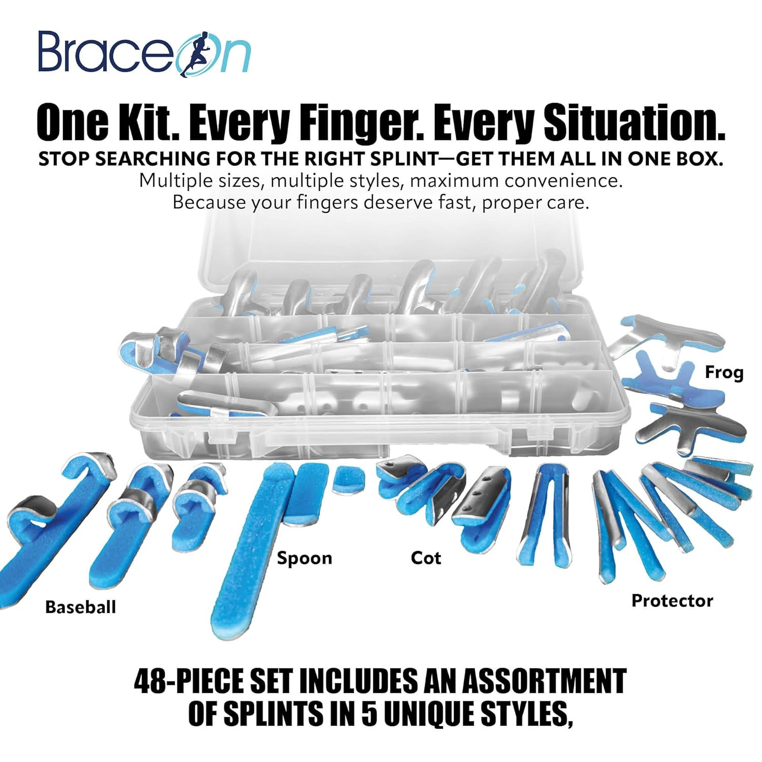 48-Piece Thumb and Finger Splint Kit Hand Injury Splints, Comfortable Foam Suppo