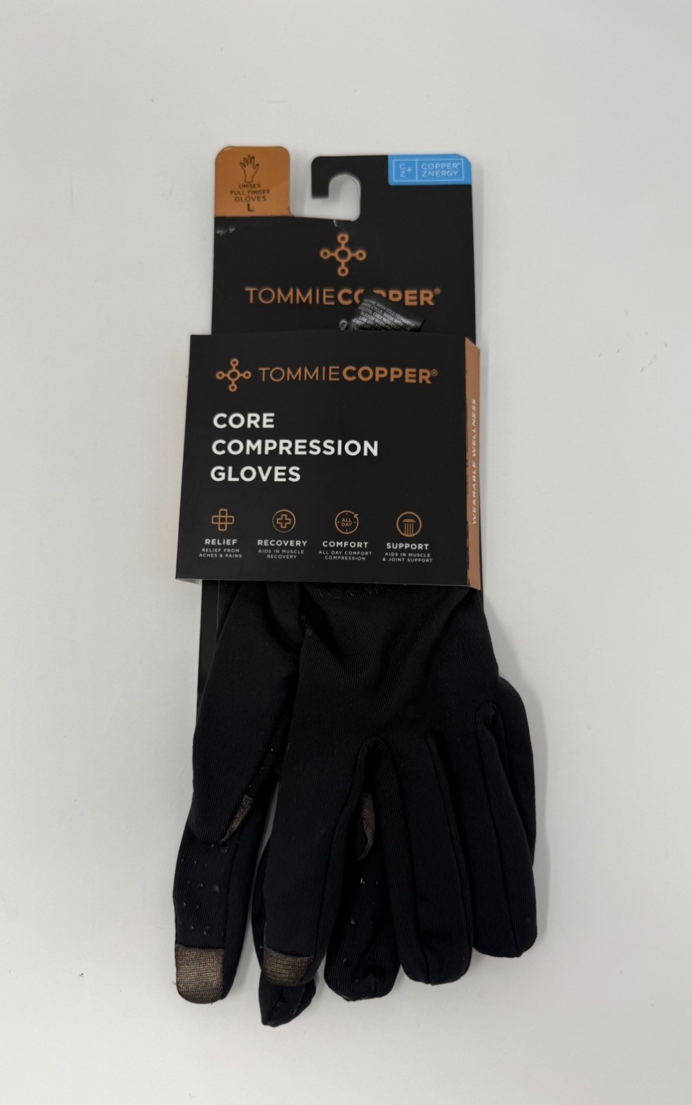 Copper Core Compression Gloves Unisex Full Finger Gloves Size L NEW