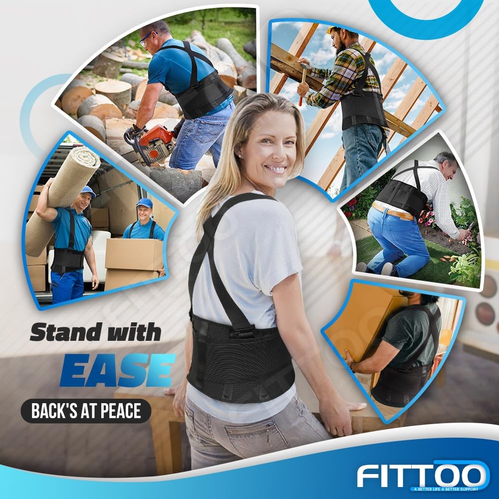 FITTOO Back Brace with Removable Suspenders & Lumbar Large (Pack of 1), Coal