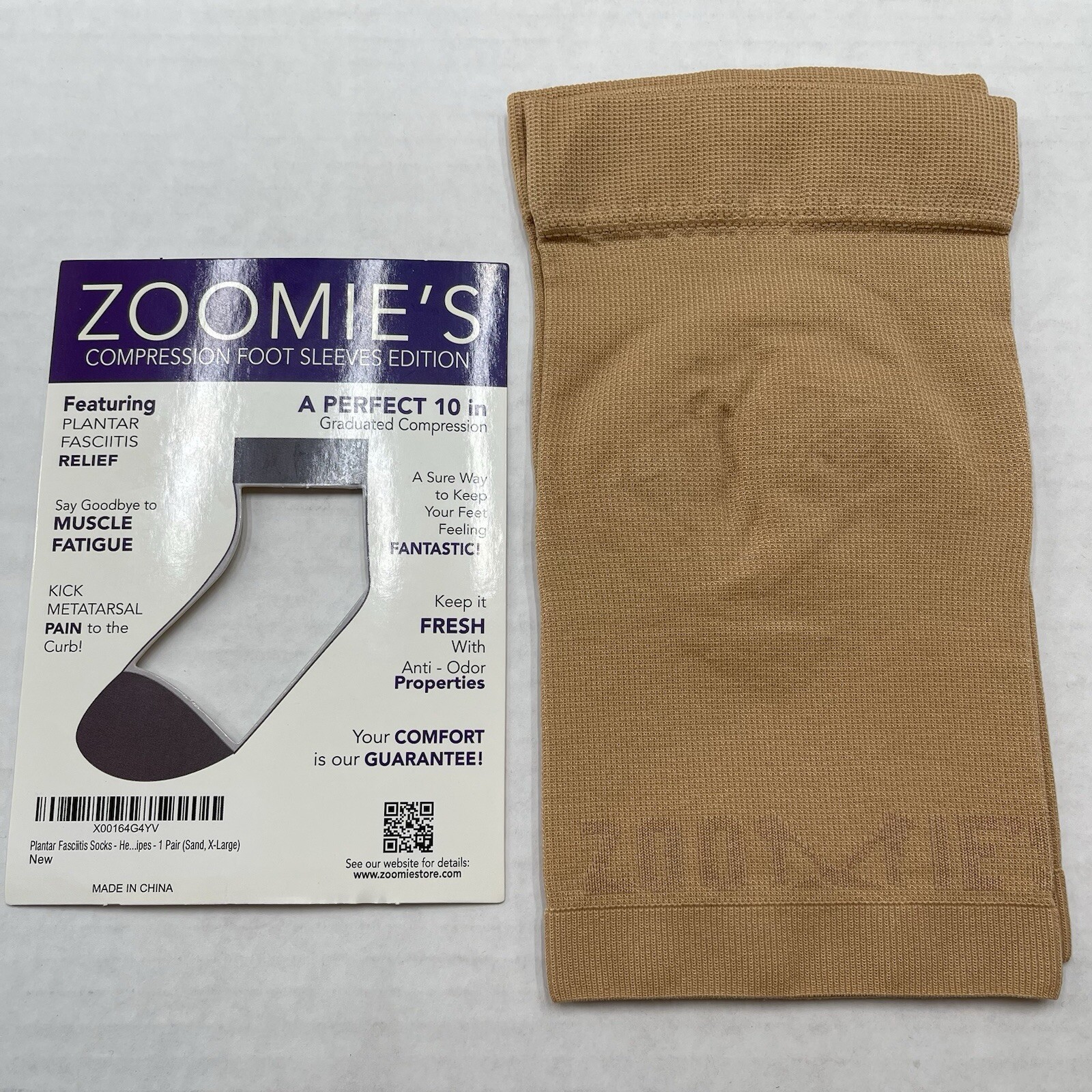 Zoomies Compression Foot Sleeve Sand Extra Large Plantar Fasciitis Pain Relief