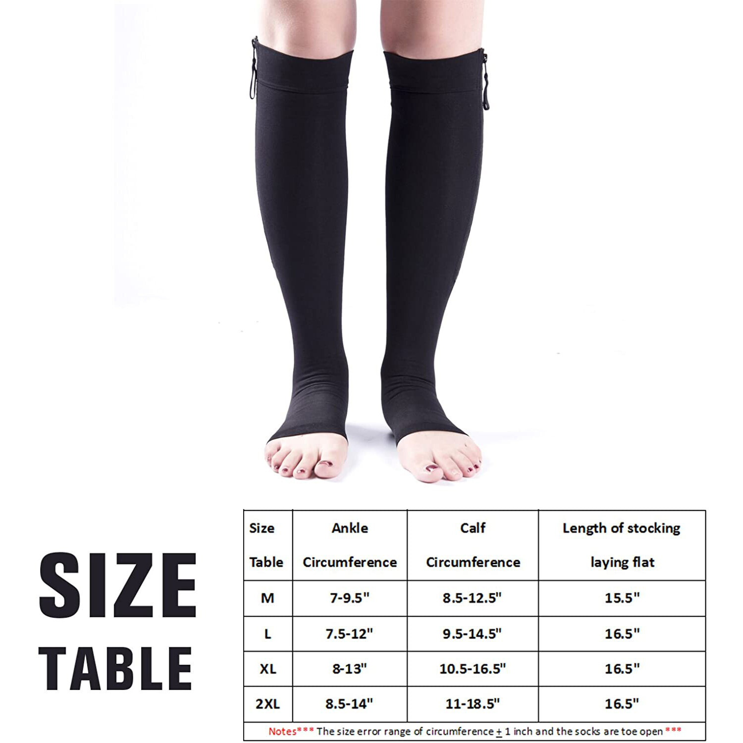 Compression Zip Up Socks Open-Toe Zipper Leg Support Unisex Socks Knee Stocking