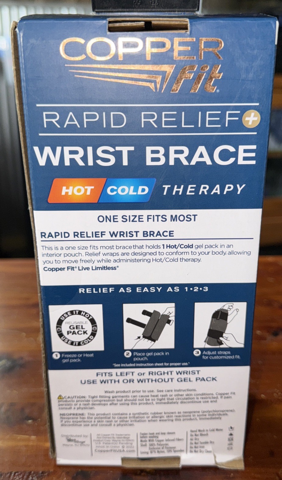 Copper Fit Rapid Relief Wrist Brace Left/Right Hand Unisex Hot/Cold Gel Therapy