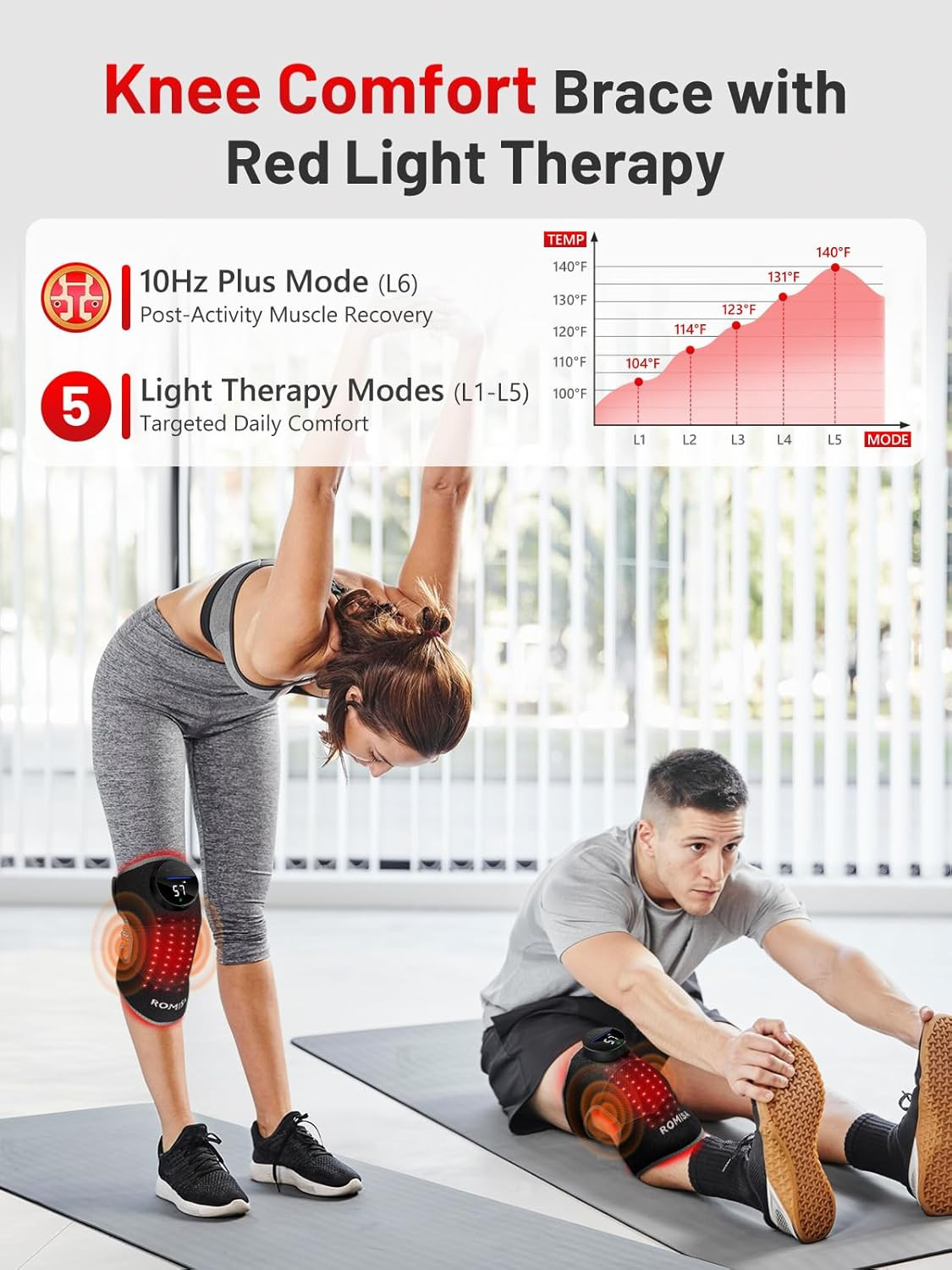 Red Light Therapy Knee Brace Vibration Knee Massage for Pain Relief, 660Nm&850Nm
