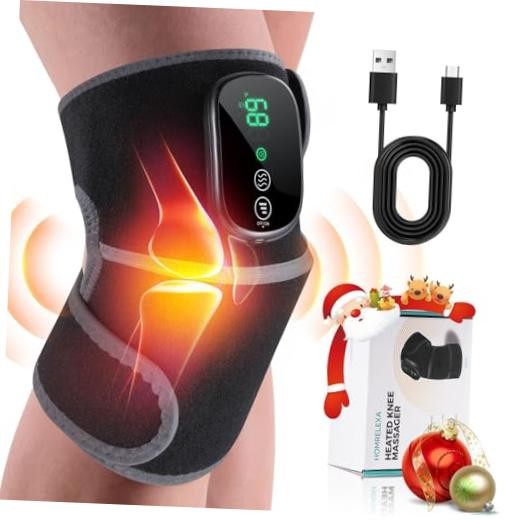 Cordless Heated Knee Massager, 3-in-1 Heating Pad with One Size Black-gray 1pc