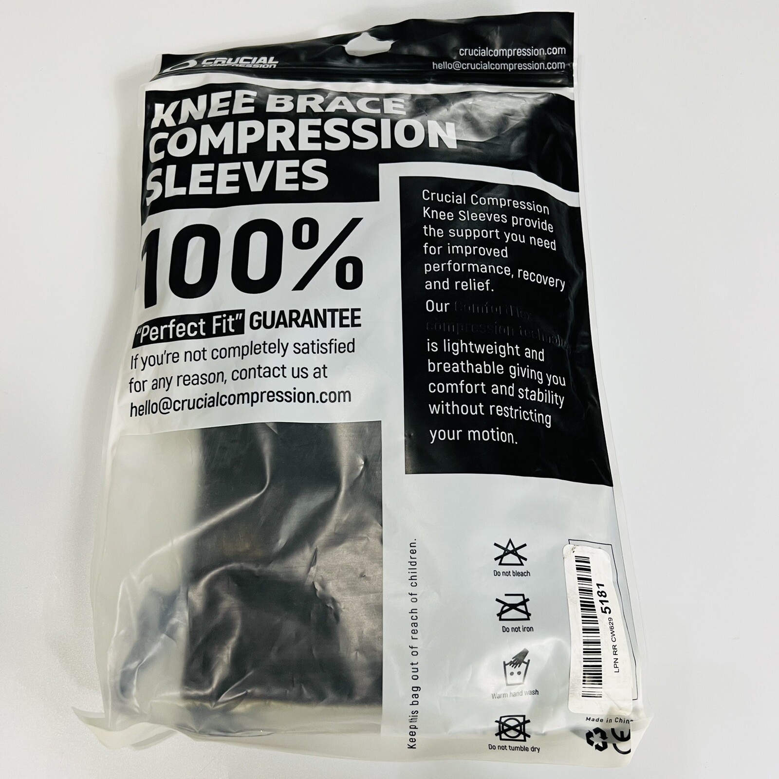 Crucial Compression Unisex Knee Brace Sleeve Support Large 1 Pair