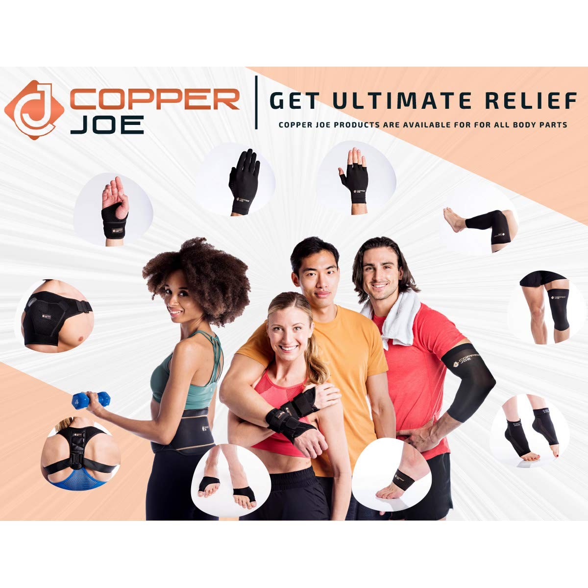 Copper Joe Compression Shoulder Brace for Women & 1 Count (Pack of 1), Black