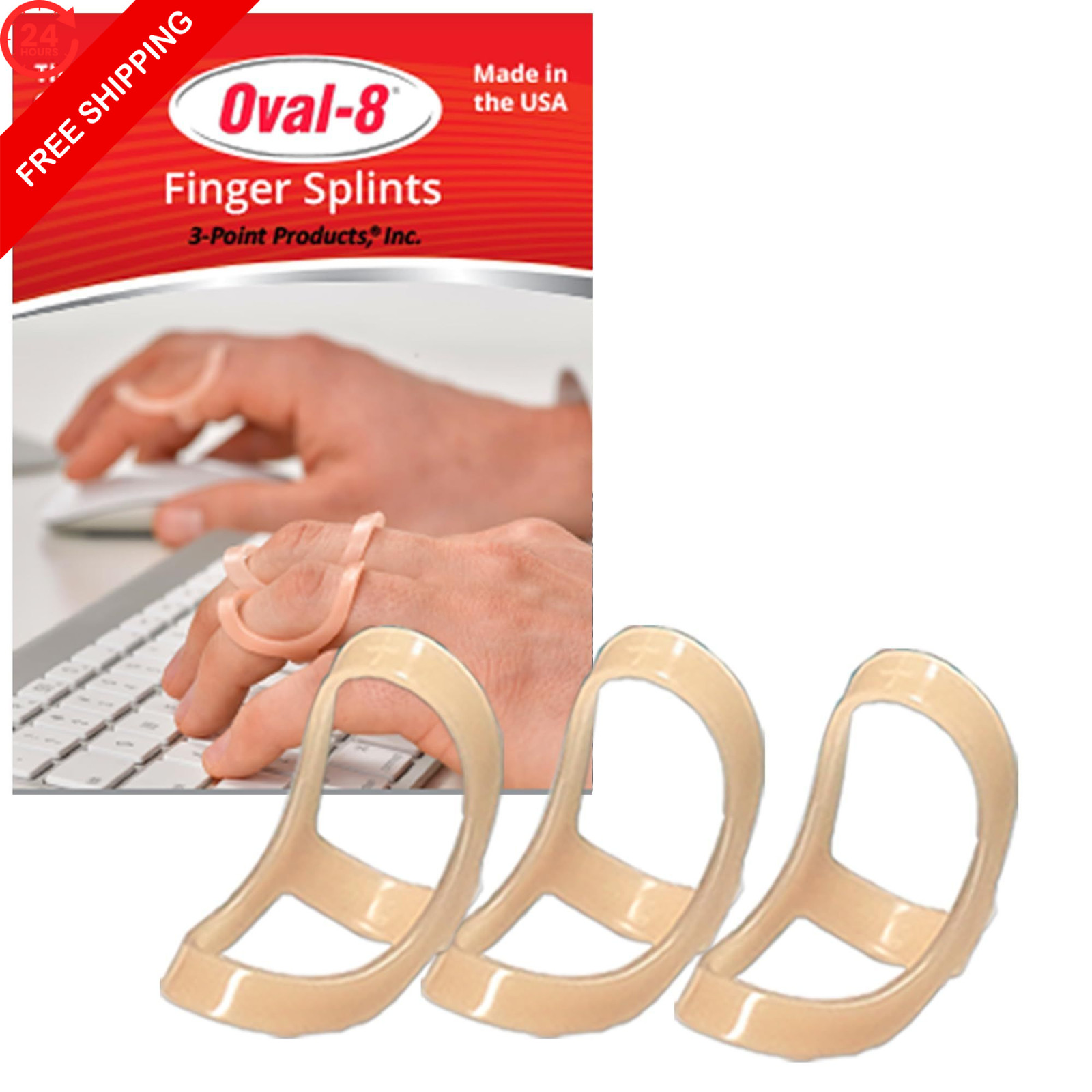 3-Point Products Oval-8 Finger Splints, Sizes 8, 9, 3 Piece Assortment, beige
