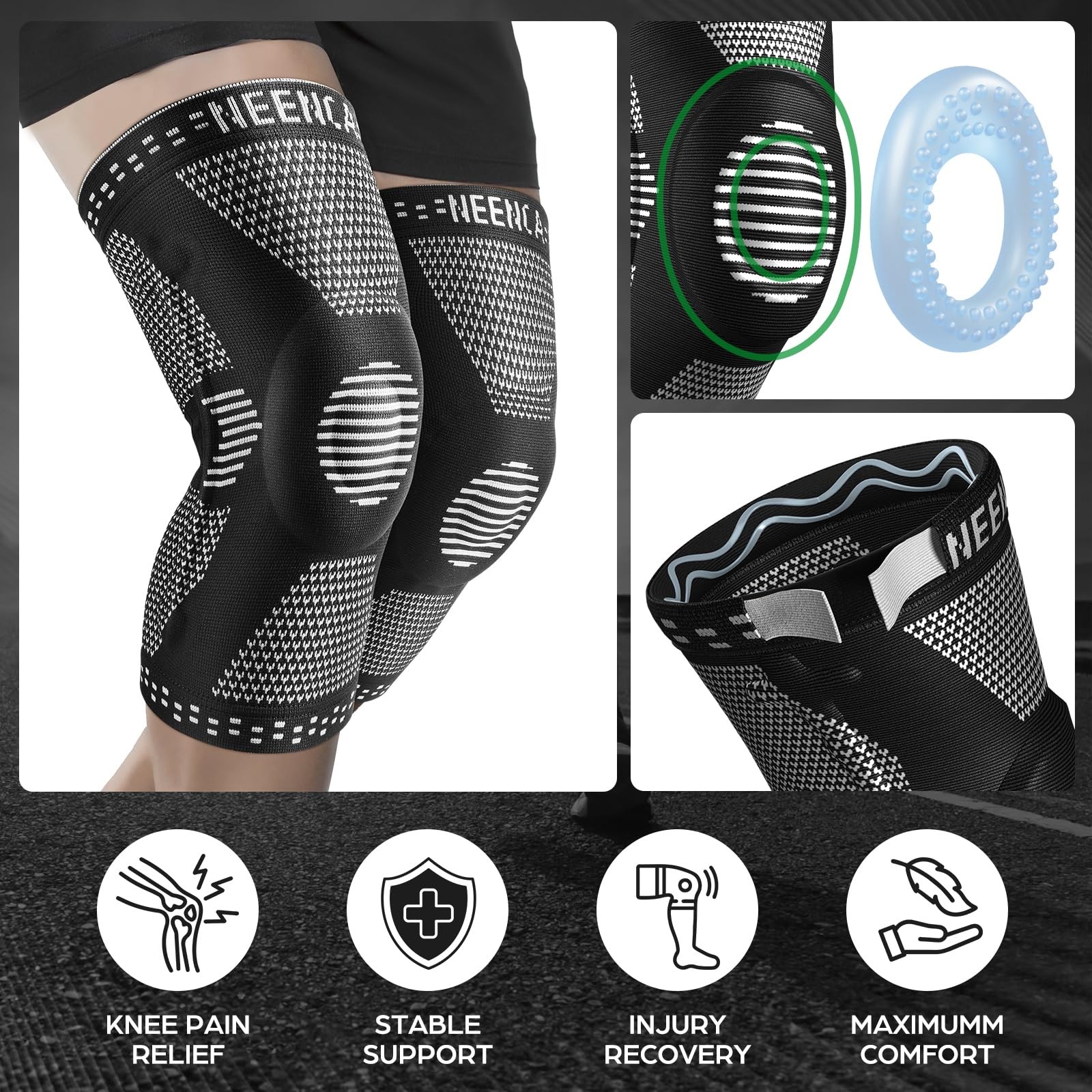 Professional Knee Brace, Compression Knee Support with Patella Gel Pad & Side…