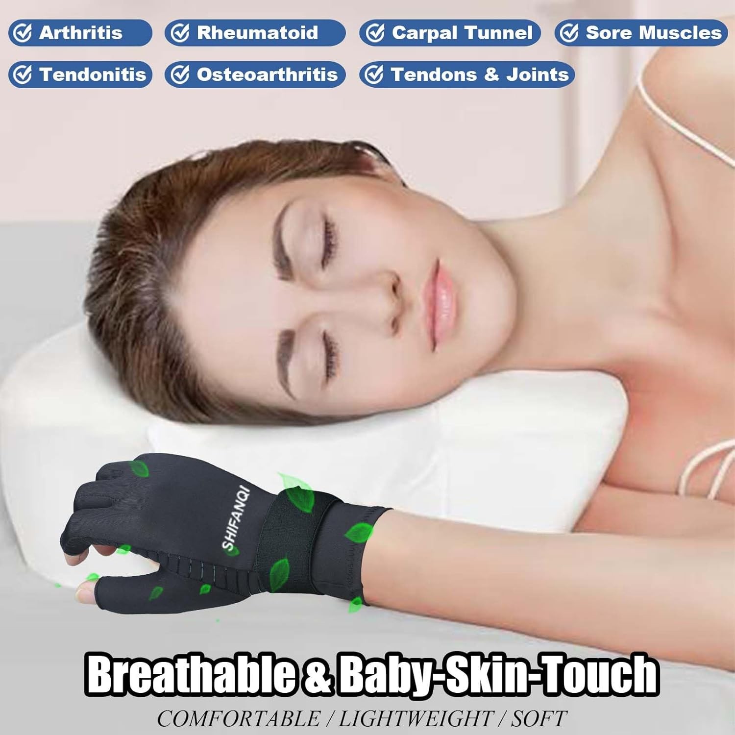 2 Pairs Copper Arthritis Compression Gloves Women Men for Small/Medium, Black