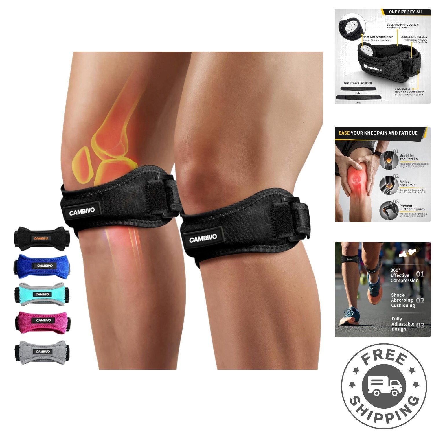 2 Pack Adjustable Knee Braces for Sports – Patella Support for All Activities