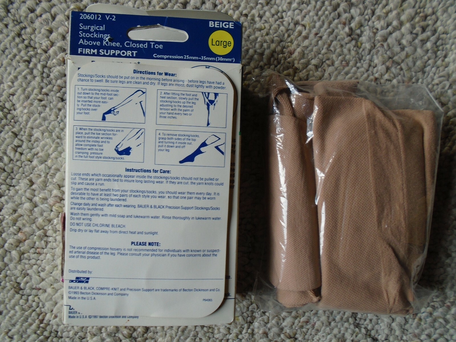 Precision Support Surgical Compression Stockings Thigh High 25-35 mmHg Beige Lg