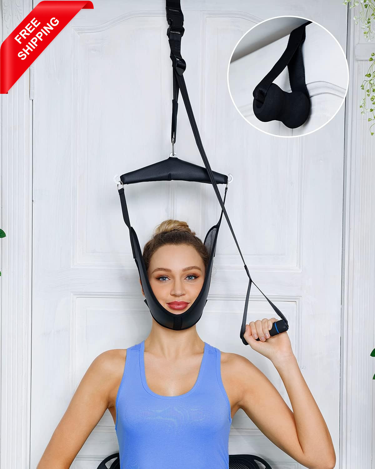 Cervical Neck Traction Device over Door for Home Use, Portable Neck Stretcher Ha