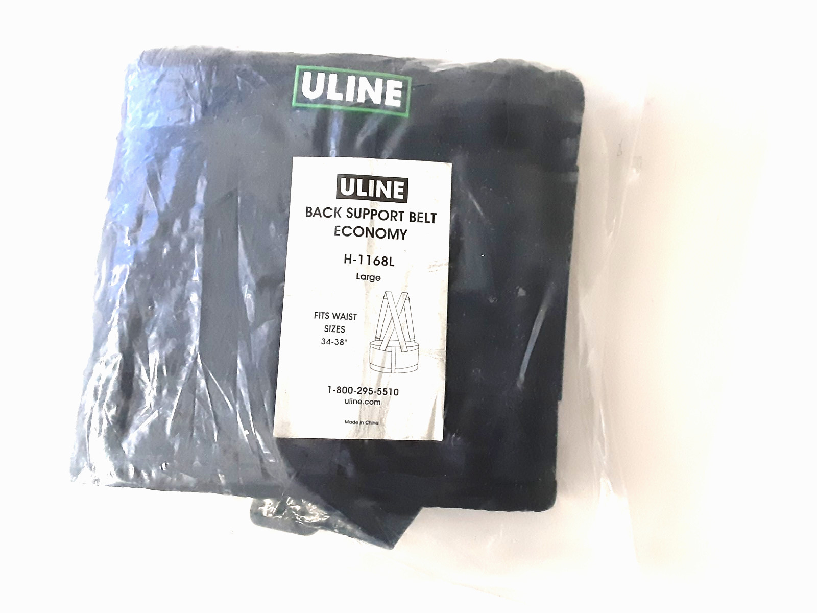 Uline Back Support Belt Economy H-1168L Black Large Fits Waist Sizes 34-38