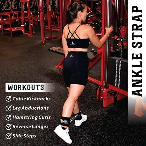 Padded Ankle Strap for Cable Machine – Adjustable Kickbacks, Glutes, Abs & Leg W